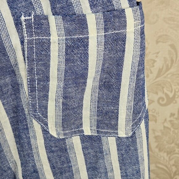 Sincerely Jules Sz S Blue White Striped Linen Blend Pants Elastic Smocked Waist - Picture 7 of 12